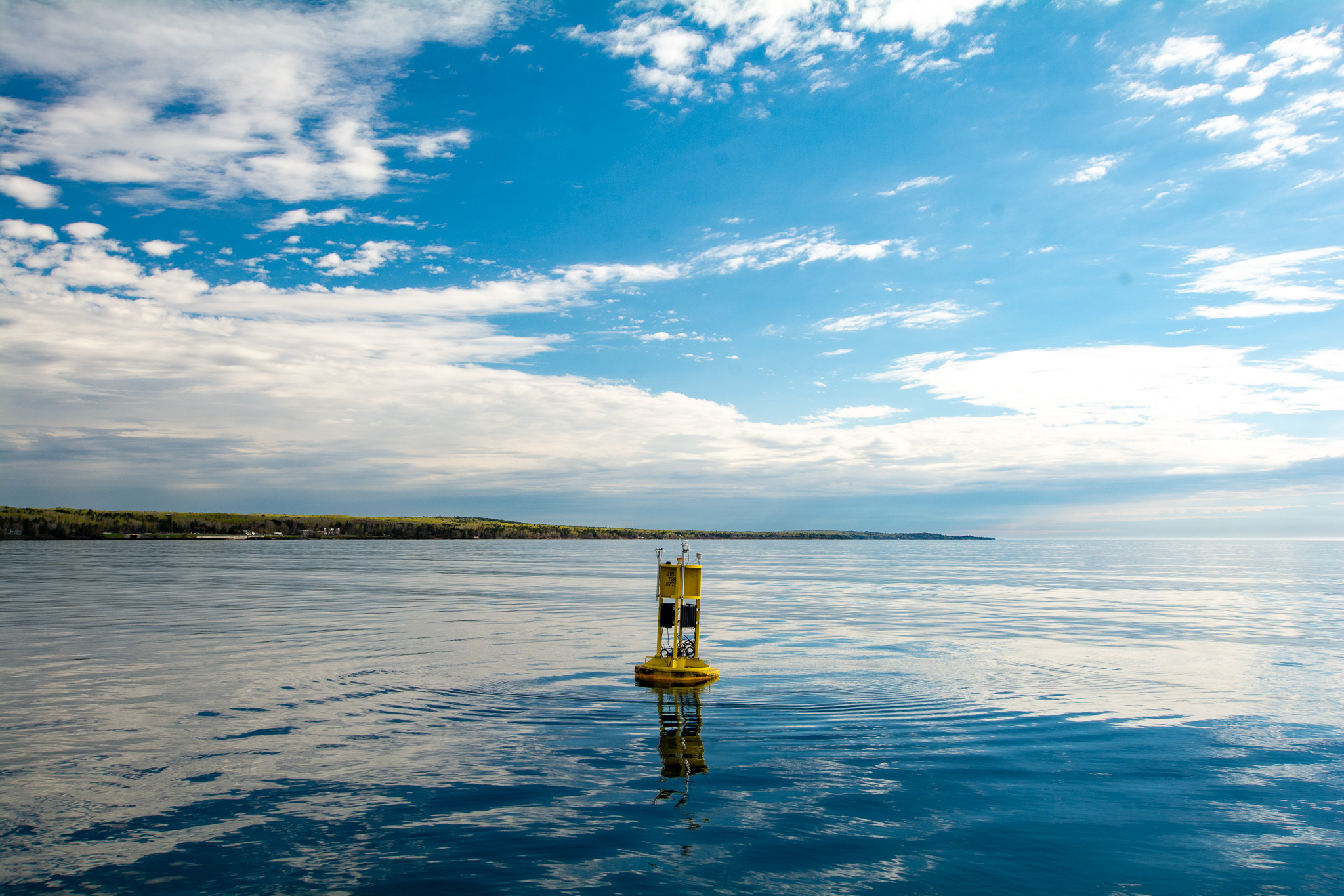 A meteorological buoy floats in western Lake Superior. 