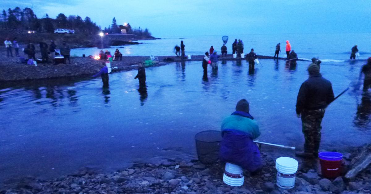 Fishers fishing for smelt at Lester River, Duluth, MN.