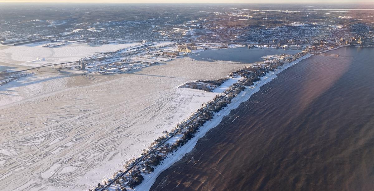 Lake Superior, Minnesota Point, Duluth-Superior harbor aerial view